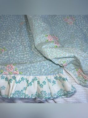 Barbara Brody Martex Blue Daisy Floral Ruffle Twin Sheet Set Fitted & Flat